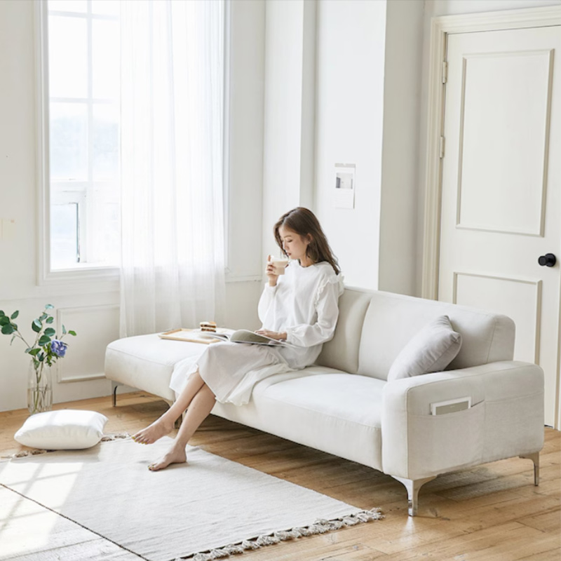 2 Seater White Sofa With Footstool