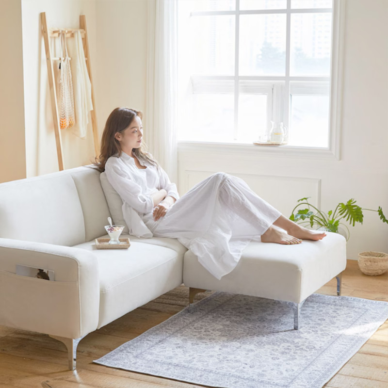 2 Seater White Sofa With Footstool