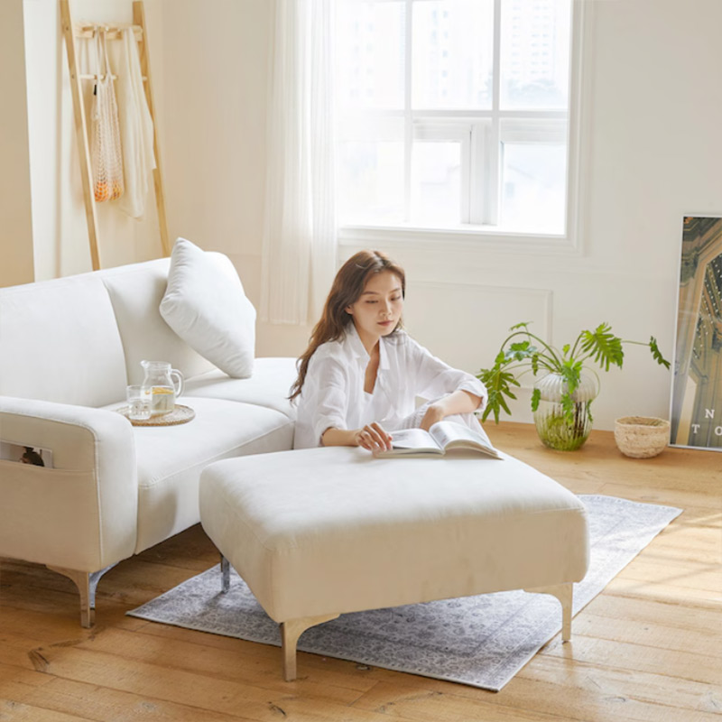 2 Seater White Sofa With Footstool