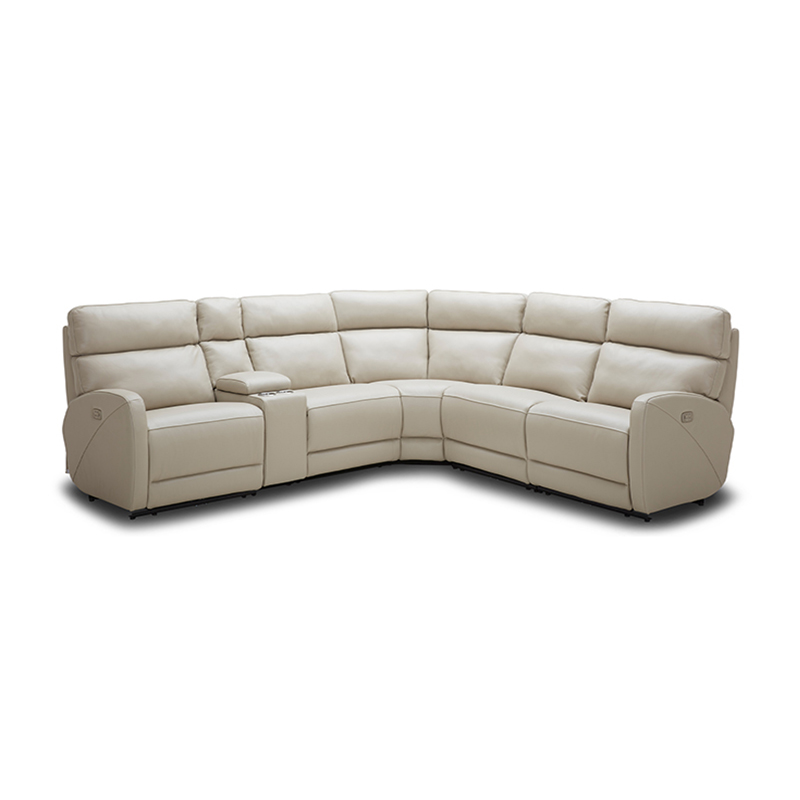 Beige Leather Corner Recliner Sofa