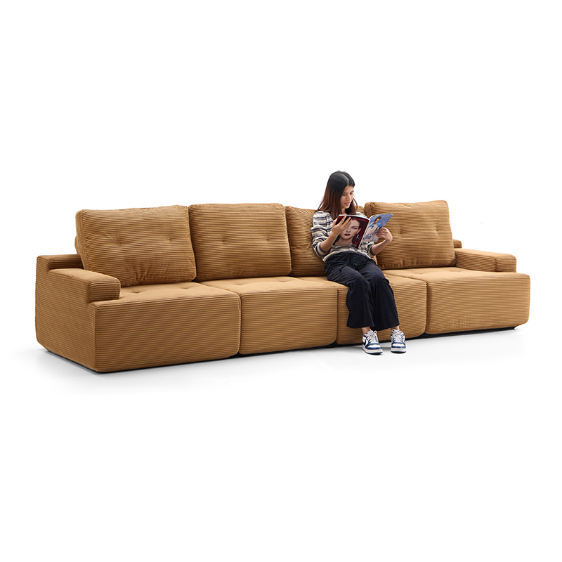 4 Seater Camel Fabric Sofa