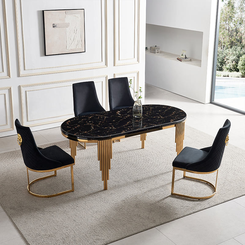 Black Marble Dining Table Set