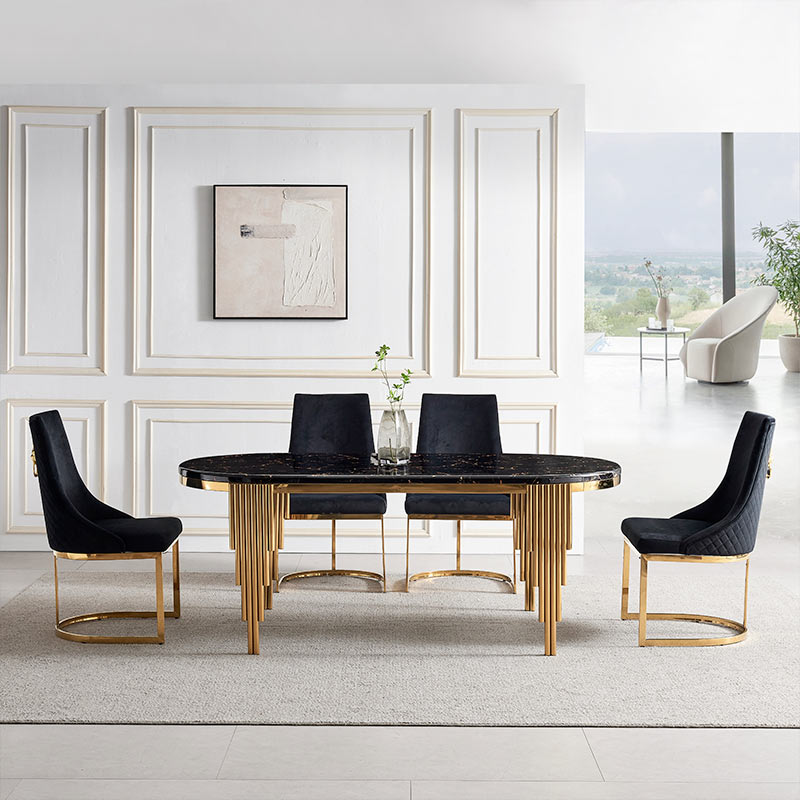 Black Marble Dining Table Set